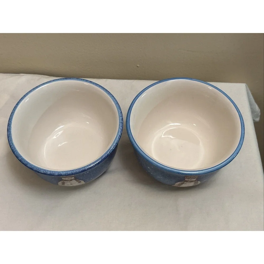 Sakura Table Snowmates Debbie Taylor Kerman 6in Blue Ceramic Snowman Bowls Set 2